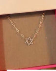 HANDMADE JEWISH STAR PAPERCLIP NECKLACE in sterling silver