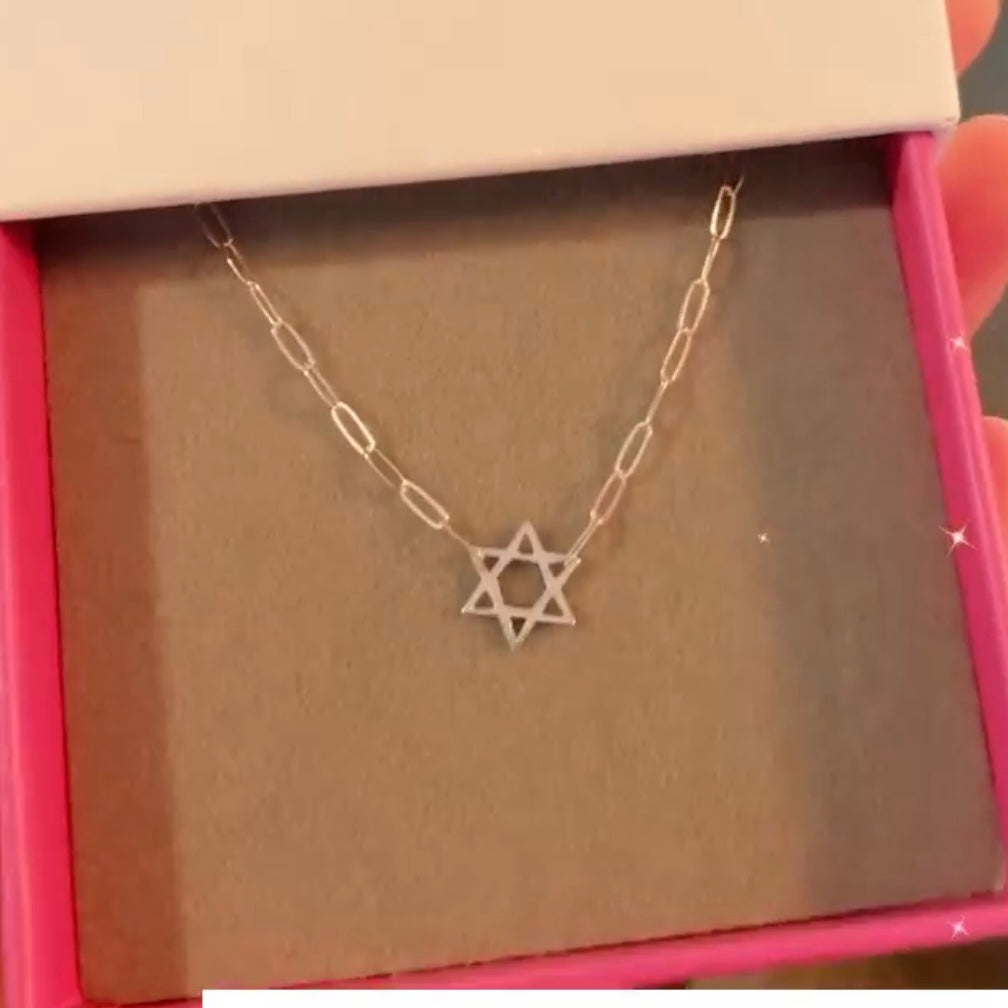 HANDMADE JEWISH STAR PAPERCLIP NECKLACE in sterling silver