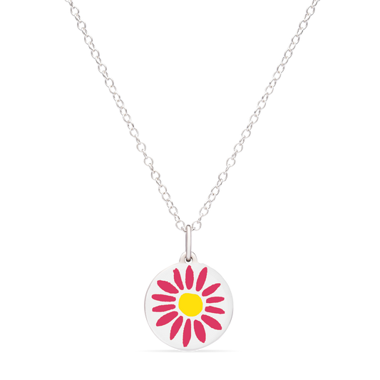 MINI PINK DAISY CHARM sterling silver with rhodium plate