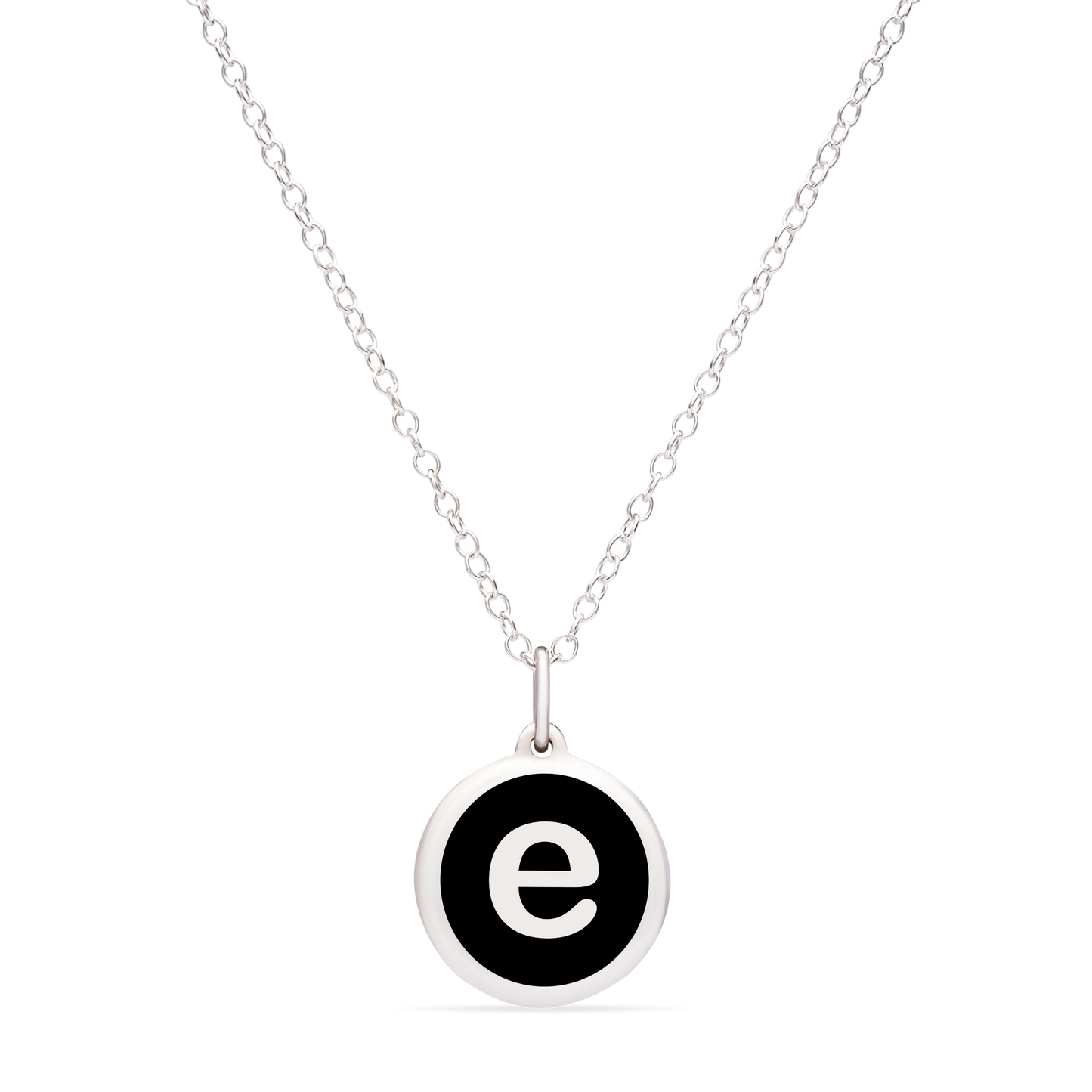 MINI INITIAL 'e' CHARM sterling silver with rhodium plate