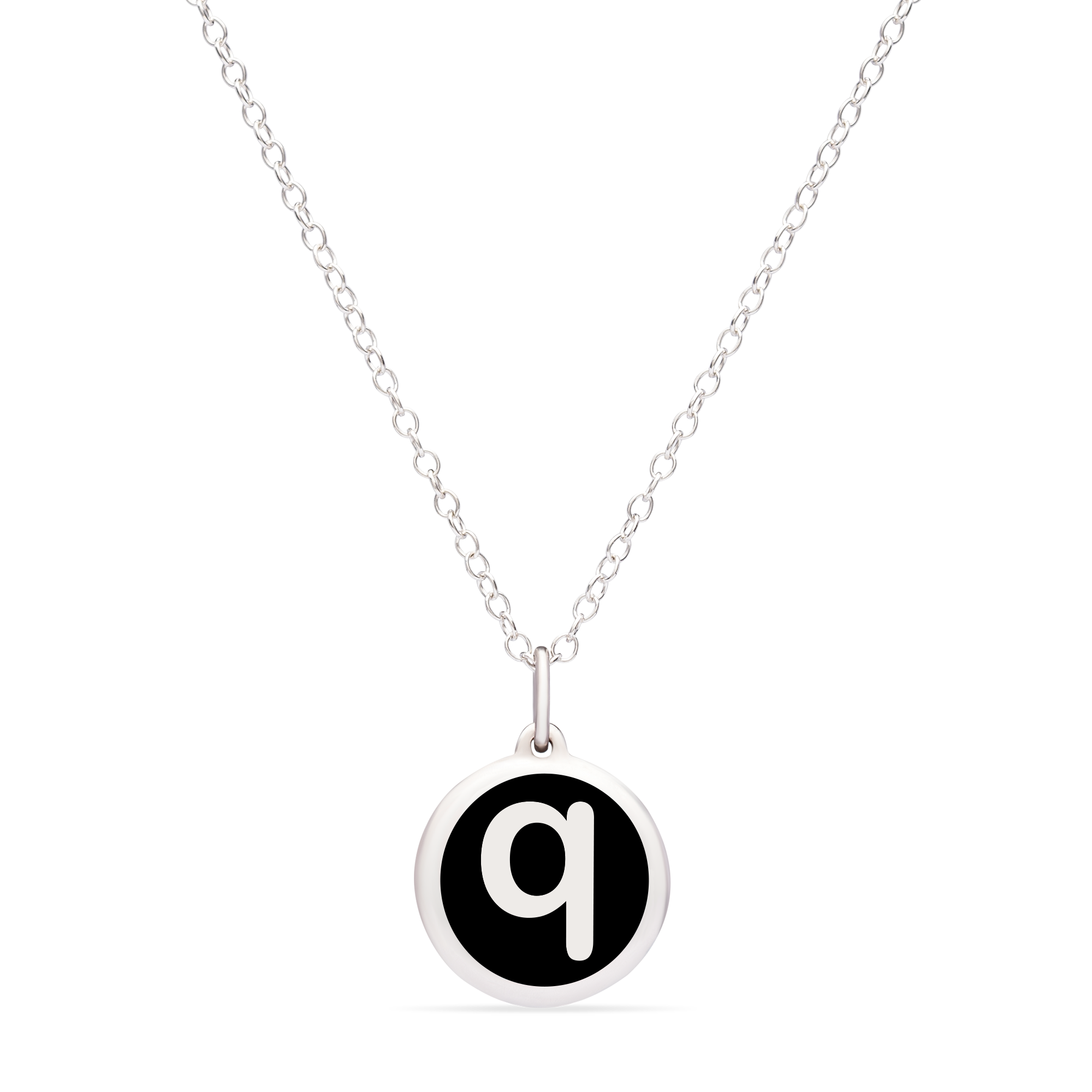 MINI INITIAL &#39;q&#39; CHARM sterling silver with rhodium plate