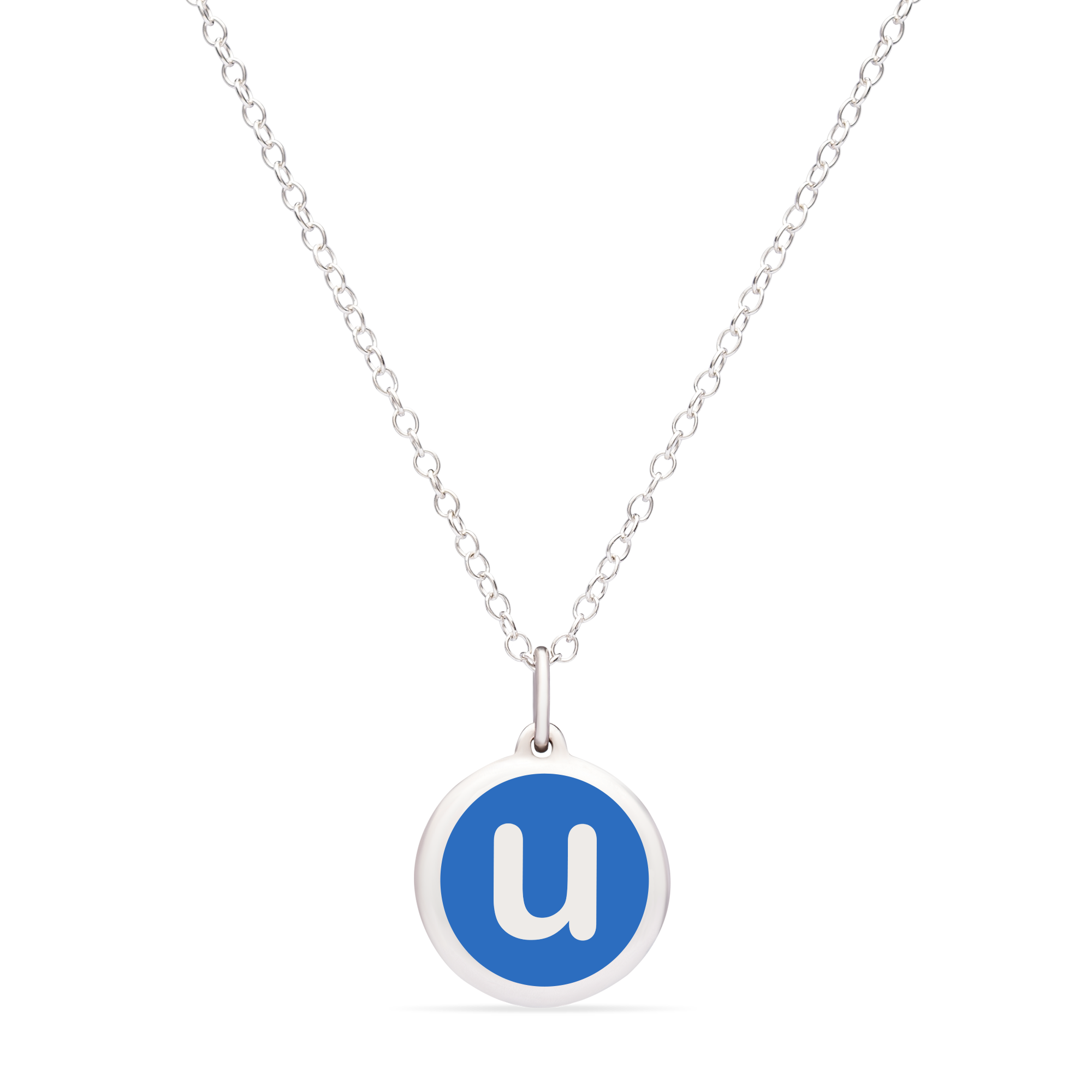 MINI INITIAL &#39;u&#39; CHARM sterling silver with rhodium plate