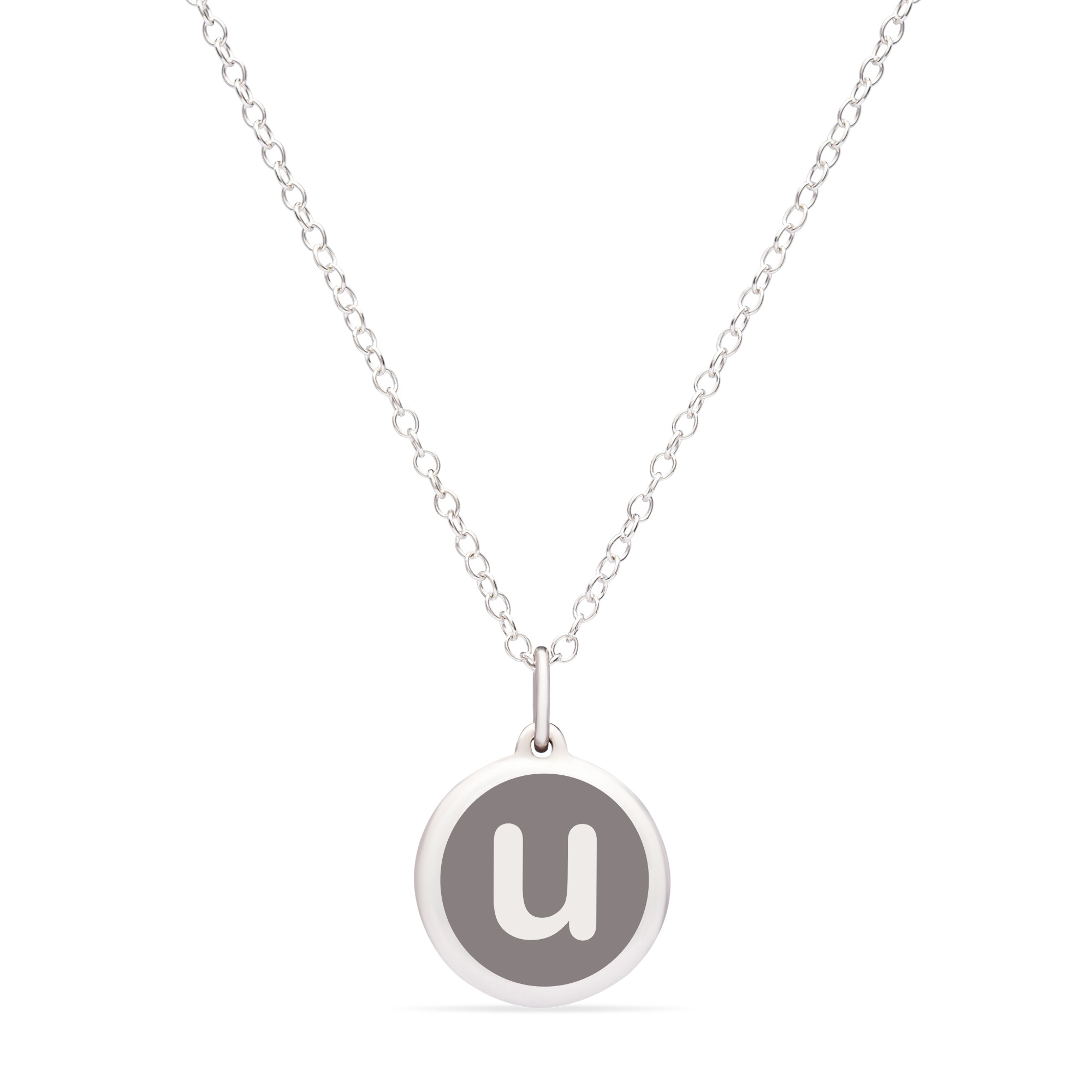 MINI INITIAL &#39;u&#39; CHARM sterling silver with rhodium plate