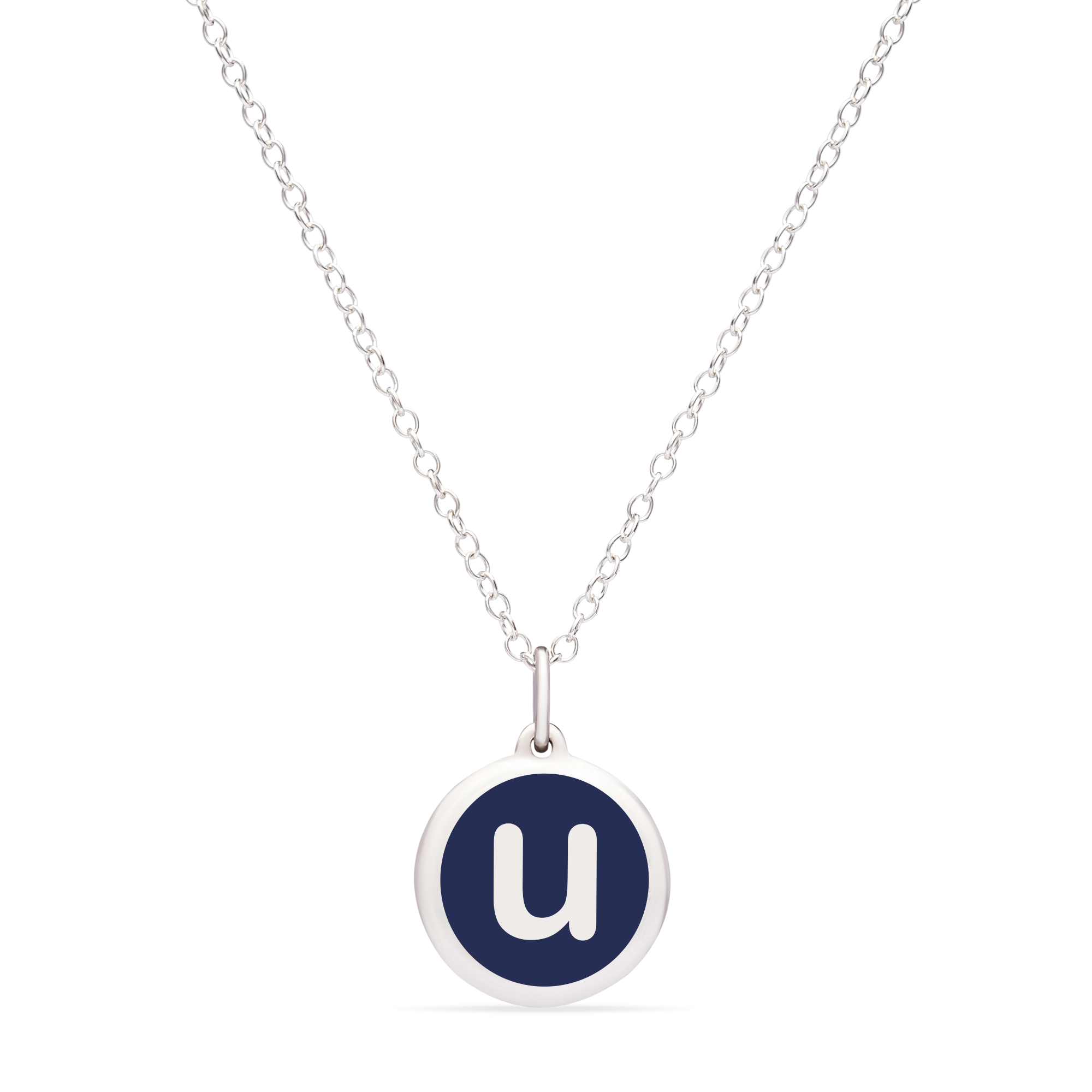 MINI INITIAL &#39;u&#39; CHARM sterling silver with rhodium plate