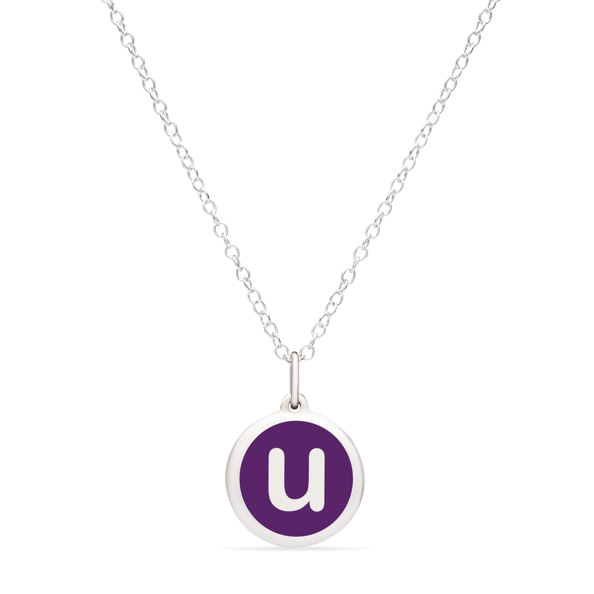 MINI INITIAL &#39;u&#39; CHARM sterling silver with rhodium plate