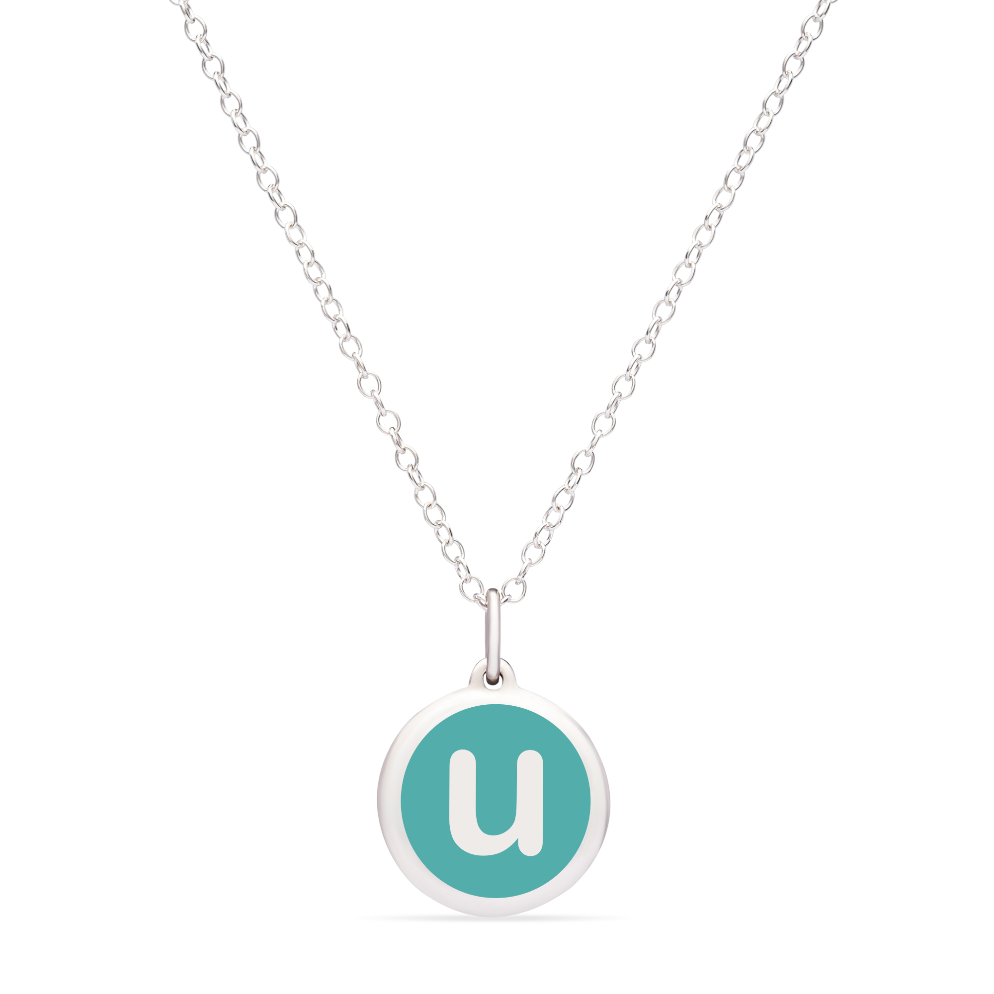 MINI INITIAL &#39;u&#39; CHARM sterling silver with rhodium plate