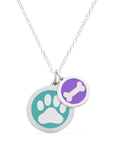 PAW PRINT & DOG BONE NECKLACE in sterling silver with rhodium plate