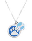 PAW PRINT & DOG BONE NECKLACE in sterling silver with rhodium plate